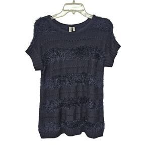 Madison‎ Sweater Women's Medium Black Wool Blend Faux Fur Short Sleeve Scoop